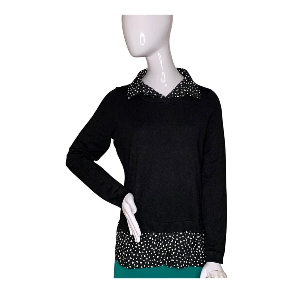 Adrianna Papell NWT Twofer Fine Knit Sweater Long Sleeve Size M Heart Print